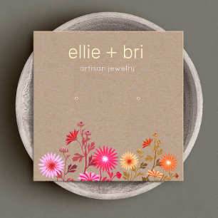 Earthy Floral Boho Kraft Stud Earring Display Square Business Card