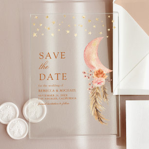 Earthy Floral Crescent Moon Wedding Save the Date