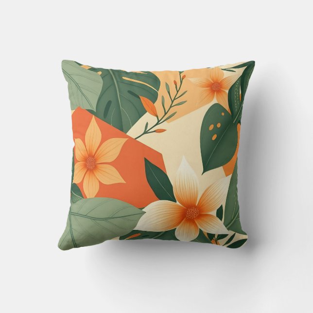 Earthy Floral Design Throw Pillow (Back)