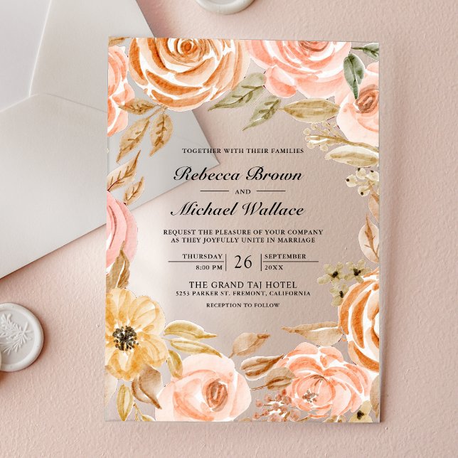Earthy Floral Fall Autumn Wedding Acrylic Invitations (Creator Uploaded)