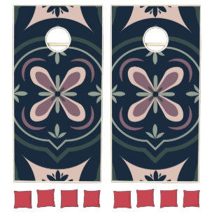 Earthy Floral Geometric Tiles Cornhole Set