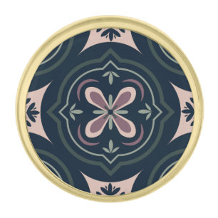 Earthy Floral Geometric Tiles Gold Finish Lapel Pin