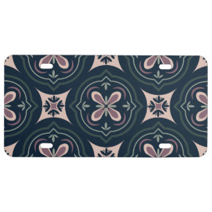 Earthy Floral Geometric Tiles License Plate