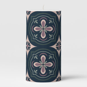 Earthy Floral Geometric Tiles Pillar Candle