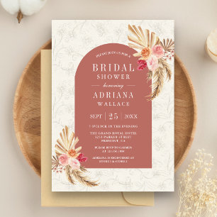 Earthy Floral Pampas Cinnamon Rose Bridal Shower Invitation