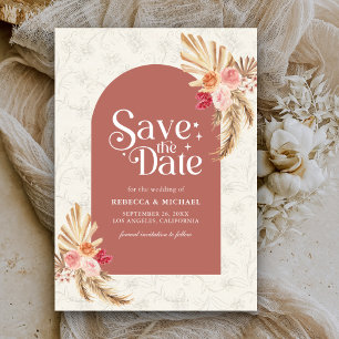 Earthy Floral Pampas Cinnamon Wedding Save The Date