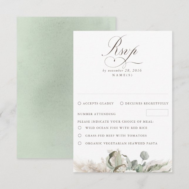 Earthy Floral Pampas Grass Boho Wedding RSVP Card (Front/Back)