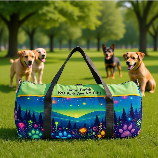 Earthy Floral Paw Print Travel Monogram Personal Duffle Bag (Creator Uploaded)