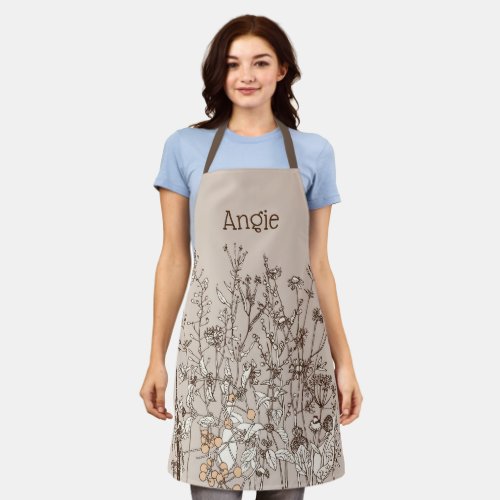 Earthy Floral Personalized All_over Printed  Apron