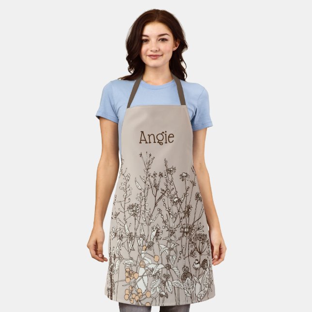 Earthy Floral Personalized All-over Printed  Apron (Worn)