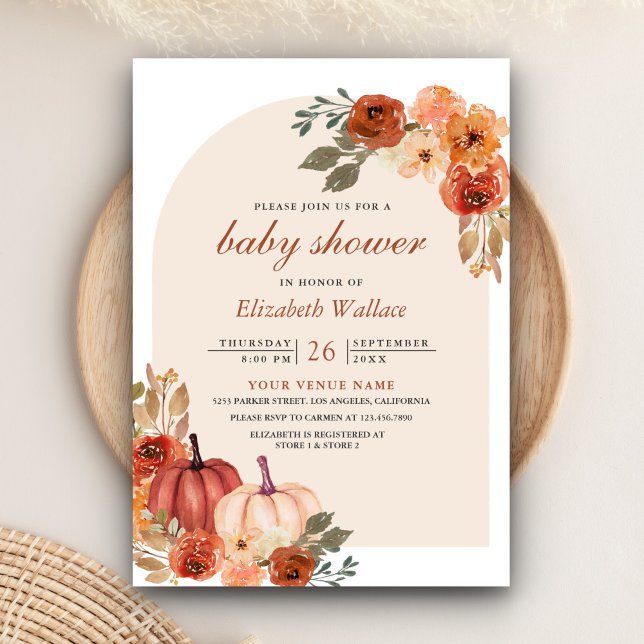 Earthy Floral Terracotta Pumpkin Baby Shower Invitation (Creator Uploaded)