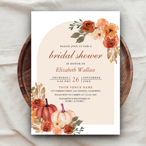 Earthy Floral Terracotta Pumpkin Bridal Shower Invitation