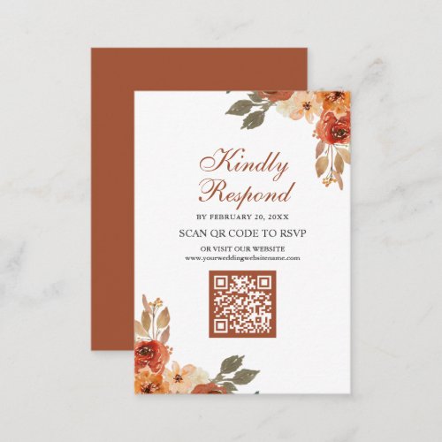 Earthy Floral Terracotta QR Code RSVP Wedding Enclosure Card