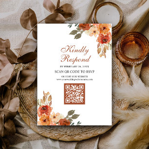 Earthy Floral Terracotta QR Code RSVP Wedding Enclosure Card