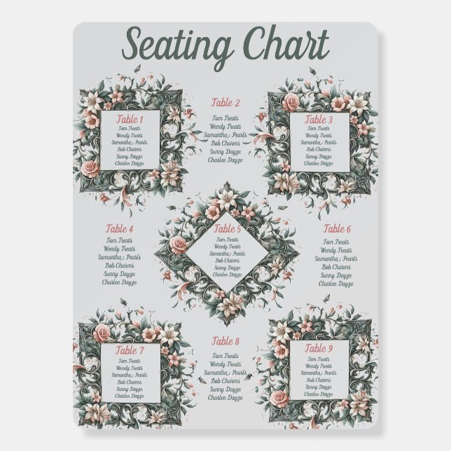 Earthy Floral Vine Wedding Seating Chart  Foam Board (Front)