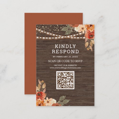 Earthy Floral Wood Terracotta QR Code RSVP Wedding Enclosure Card