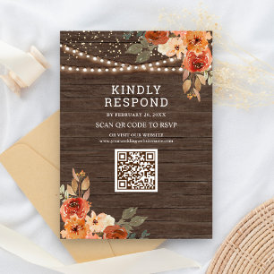 Earthy Floral Wood Terracotta QR Code RSVP Wedding Enclosure Card