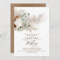 Earthy Flowers and Pampas Grass Bohemian Wedding Invitation