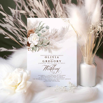 Earthy Flowers And Pampas Grass Bohemian Wedding Invitation by lovelywow at Zazzle