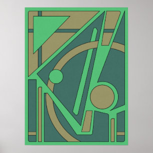 Earthy Geometric Abstract in Green and Olive Poster