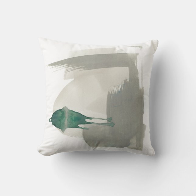 Earthy Gestures - Grey and Green Throw Pillow (Front)