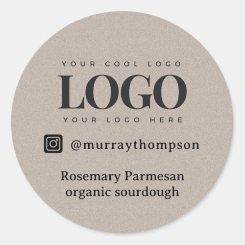 Earthy Gray Kraft Business Rectangle Logo Social Classic Round Sticker