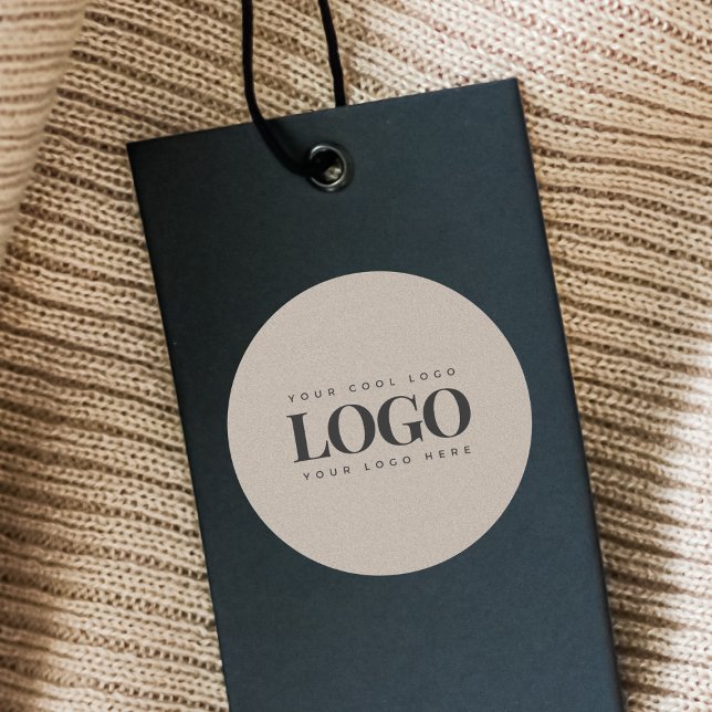 Earthy Gray Kraft &Custom Business Rectangle Logo Classic Round Sticker (Creator Uploaded)