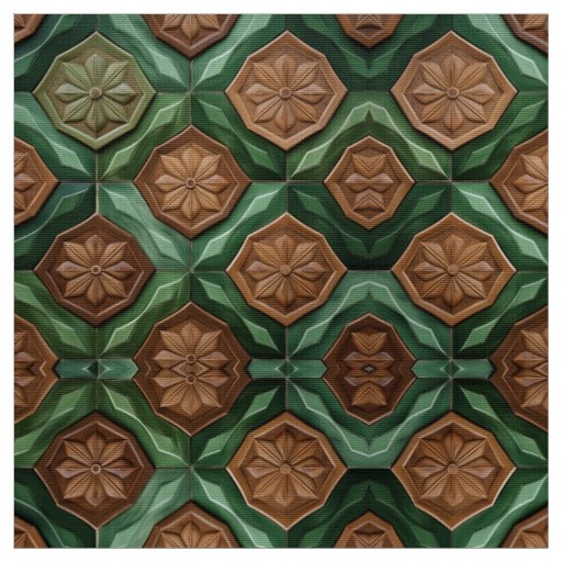 Earthy Green and Brown Floral Tile Fabric