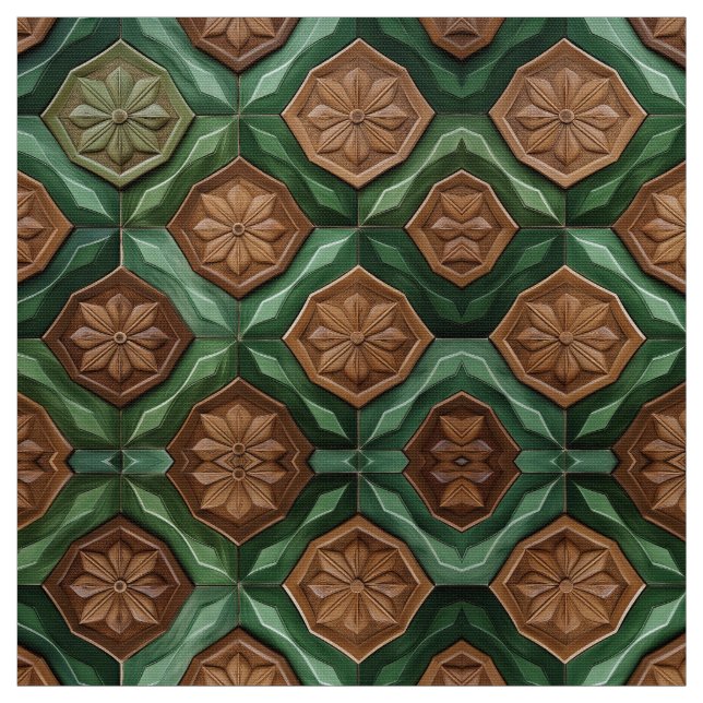 Earthy Green and Brown Floral Tile Fabric (Swatch)