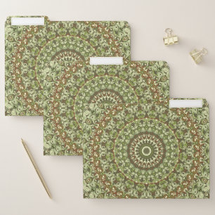 Earthy Green and Brown Mandala Pattern Design File Folder