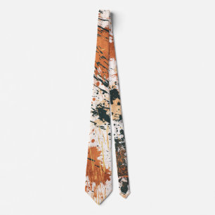 Earthy Green and Orange Abstract Strokes Neck Tie