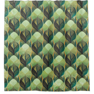 Earthy Green Art Deco Fan Pattern (3) Shower Curtain