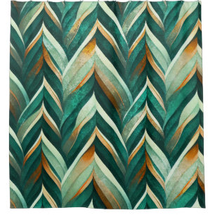 Earthy Green Art Deco Fan Pattern (4) Shower Curtain