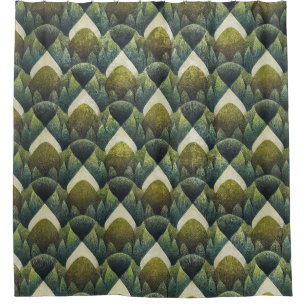 Earthy Green Art Deco Fan Pattern (5) Shower Curtain