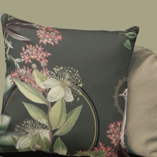 Earthy Green Artistic Floral Design Throw Pillow