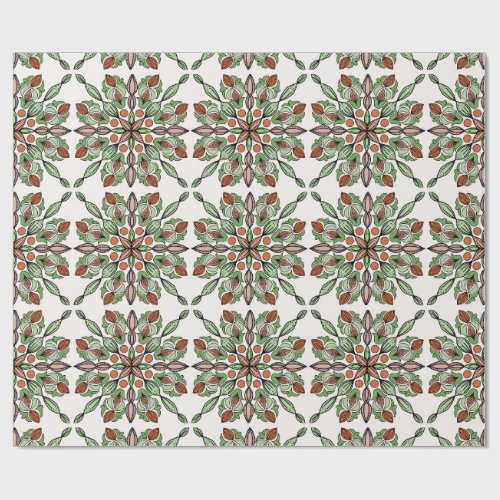 Earthy Green & Brown Geometric Folk Art Wrapping  Paper