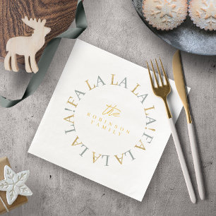 Earthy Green Gold Christmas Fa La La ID1009 Paper Dinner Napkins