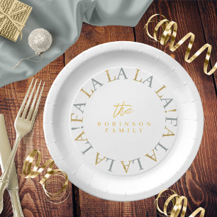 Earthy Green Gold Christmas Fa La La ID1009 Paper Plates