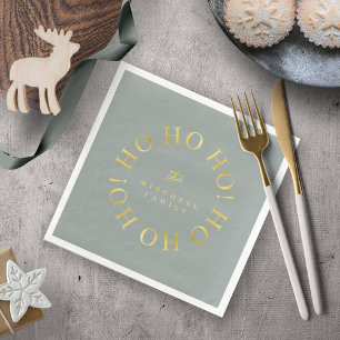Earthy Green Gold Christmas Ho Ho Ho ID1009 Paper Dinner Napkins
