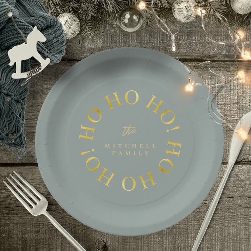 Earthy Green Gold Christmas Ho Ho Ho ID1009 Paper Plates