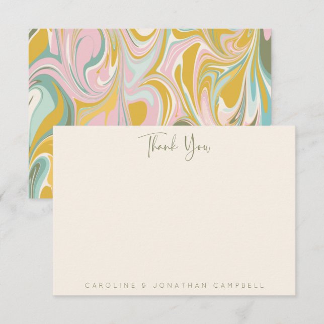 Earthy Green Pastel Abstract Marble Personalized   Thank You Card (Front/Back)