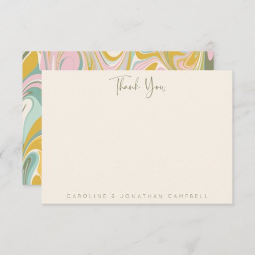Earthy Green Pastel Abstract Marble Personalized   Thank You Card