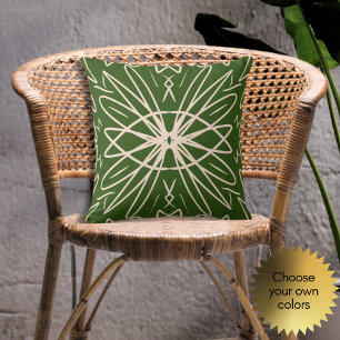 Earthy Green Tribal Pattern Natural Boho Throw Pillow