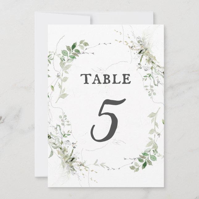 Earthy Greenery Watercolor Table Number Card (Front)