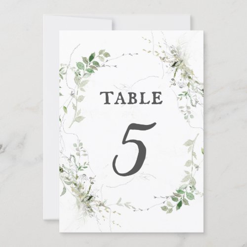 Earthy Greenery Watercolor Table Number Card