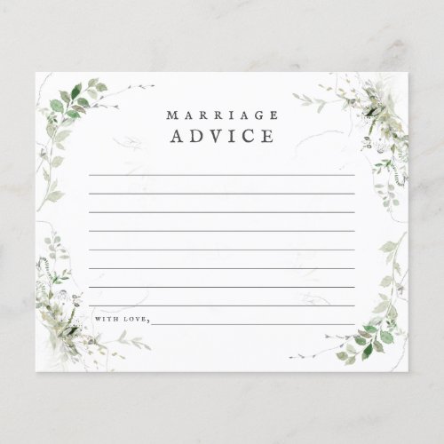 Earthy Greenery Watercolor Wedding Advice Card