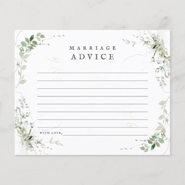 Earthy Greenery Watercolor Wedding Advice Card (Front)