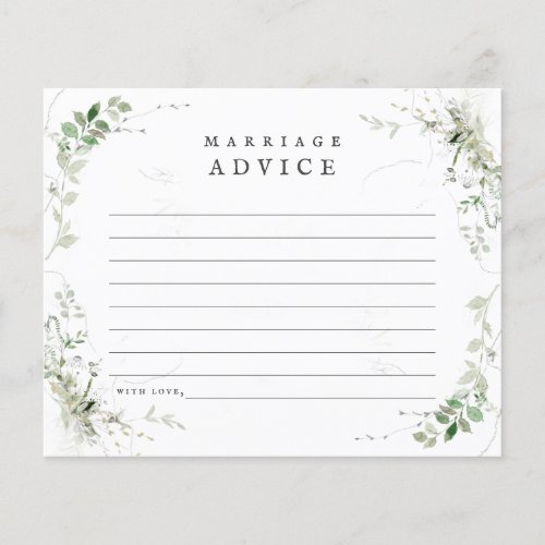 Earthy Greenery Watercolor Wedding Advice Card