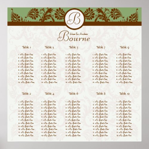 Earthy Hues Victorian Floral Damask Seating Chart