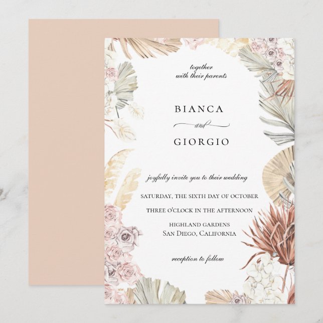 Earthy Jungle Foliage Frame Wedding Invitation (Front/Back)